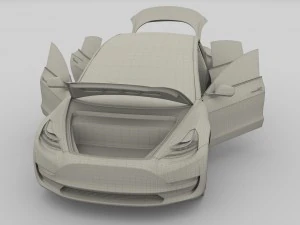 tesla model 3 silver with interior 3D Model