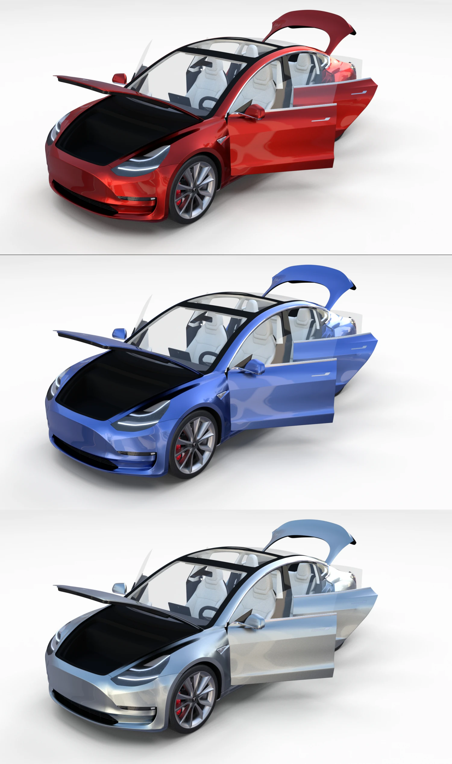 tesla model 3 with interior pack 3D Model .c4d .max .obj .3ds .fbx .stl .blend 