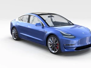 tesla model 3 with interior and chassis pack 3D Model