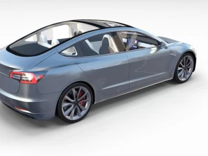 tesla model 3 with interior and chassis pack 3D Model