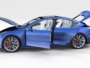tesla model 3 with interior and chassis pack 3D Model