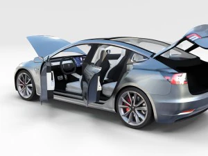 tesla model 3 with interior and chassis pack 3D Model