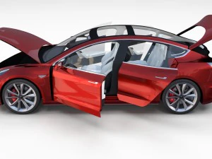 tesla model 3 with interior and chassis pack 3D Model