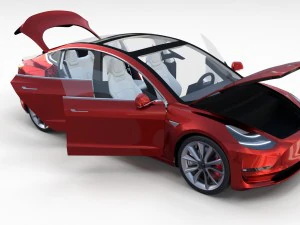 tesla model 3 with interior and chassis pack 3D Model