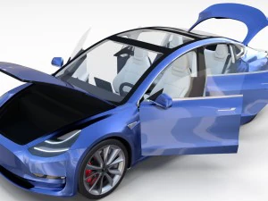 tesla model 3 with interior and chassis pack 3D Model