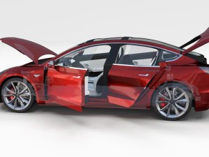 tesla model 3 with interior and chassis pack 3D Model
