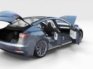 tesla model 3 with interior and chassis pack 3D Model
