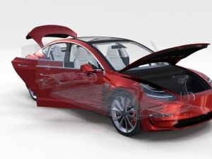 tesla model 3 with interior and chassis pack 3D Model
