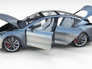 tesla model 3 with interior and chassis pack 3D Model