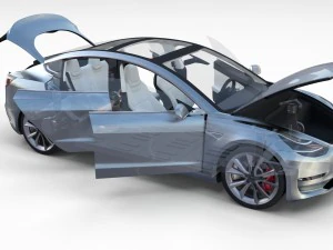 tesla model 3 with interior and chassis pack 3D Model