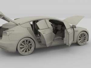 tesla model 3 with interior and chassis pack 3D Model