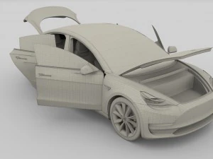 tesla model 3 with interior and chassis pack 3D Model