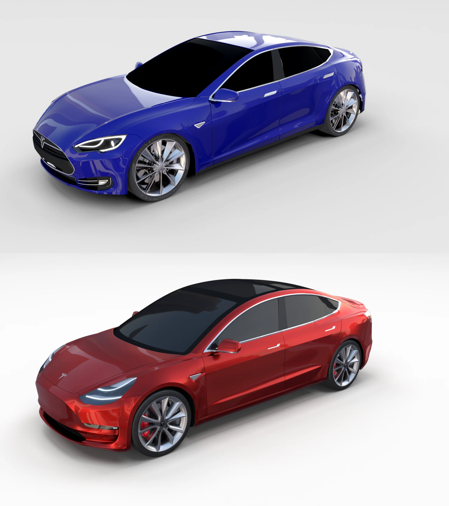 tesla model 3 and model s pack 3D Model .c4d .max .obj .3ds .fbx .stl .blend 