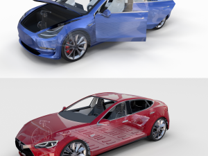 tesla model 3 and model s with interior and chassi 3D Model