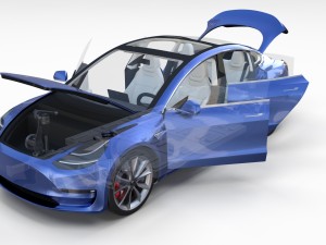 tesla model 3 and model s with interior and chassi Modello 3D