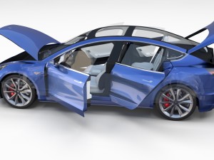 tesla model 3 and model s with interior and chassi Modello 3D