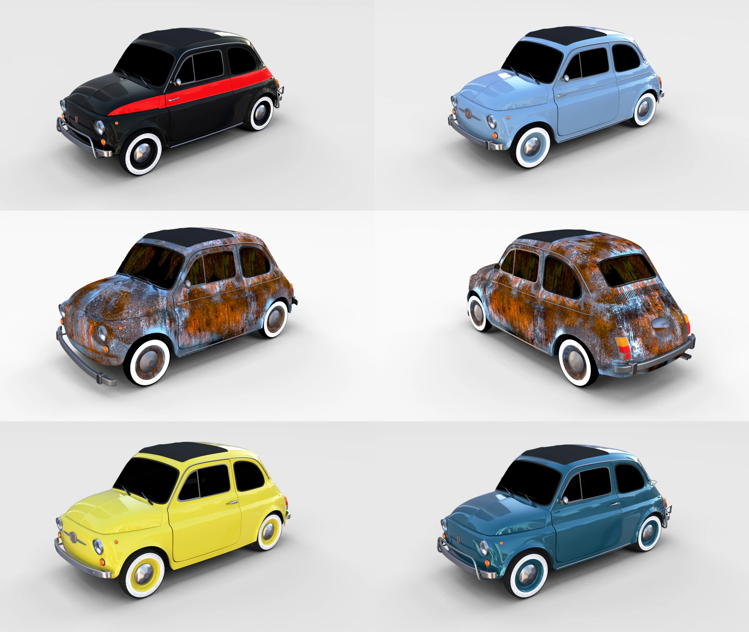 fiat 500 pack 3D Model .c4d .max .obj .3ds .fbx .stl .blend