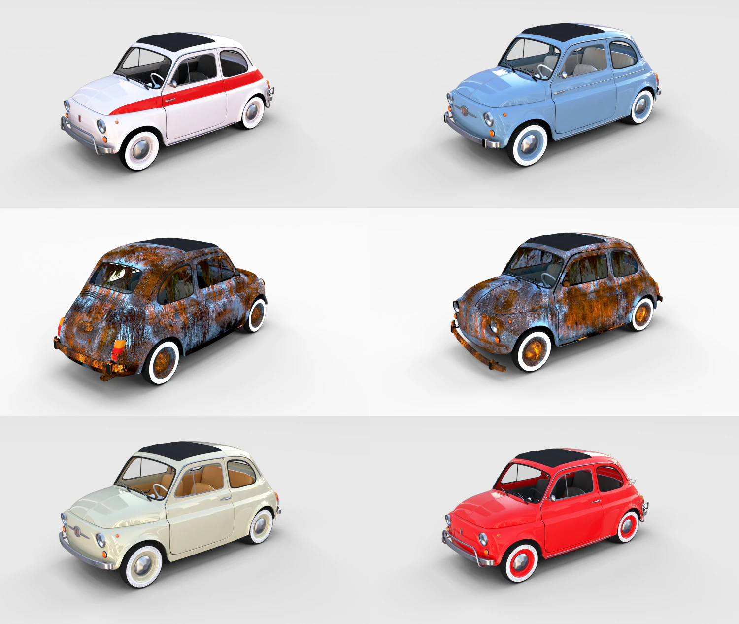 fiat 500 with interior pack 3D Model .c4d .max .obj .3ds .fbx .stl .blend