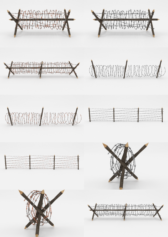 barb wire obstacle collection Modello 3D .c4d .max .obj .3ds .fbx .stl .blend 