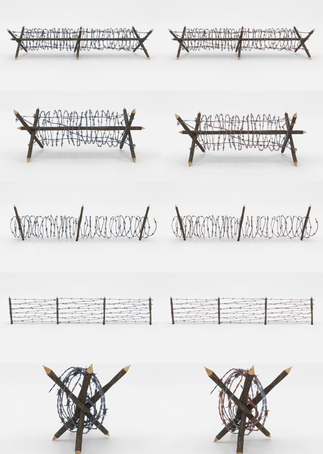 lowpoly barb wire obstacle collection Model 3D .c4d .max .obj .3ds .fbx .stl .blend 