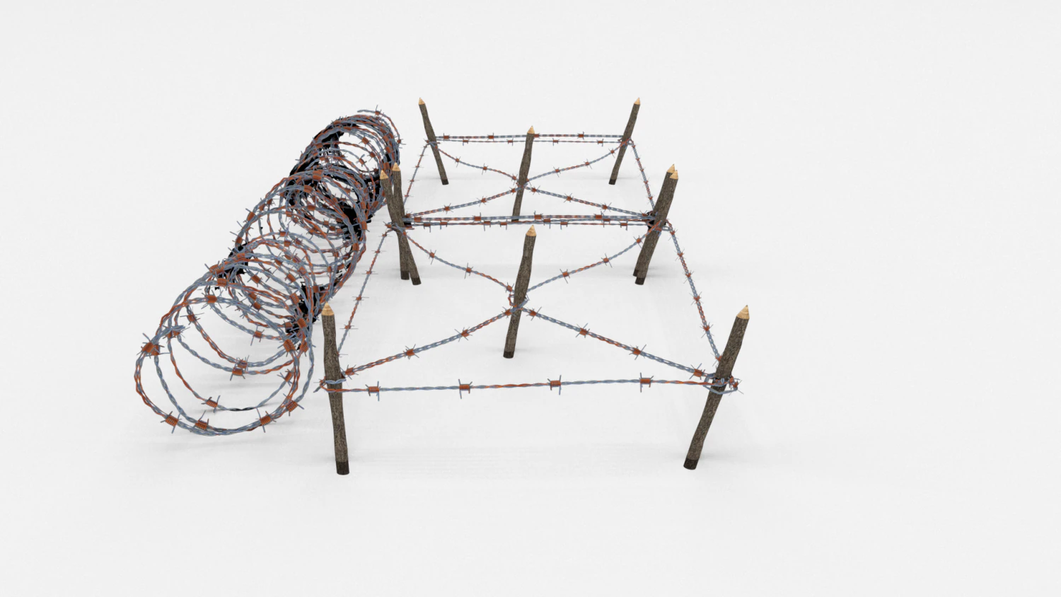low poly barb wire obstacle 20 3D Model .c4d .max .obj .3ds .fbx .stl .blend