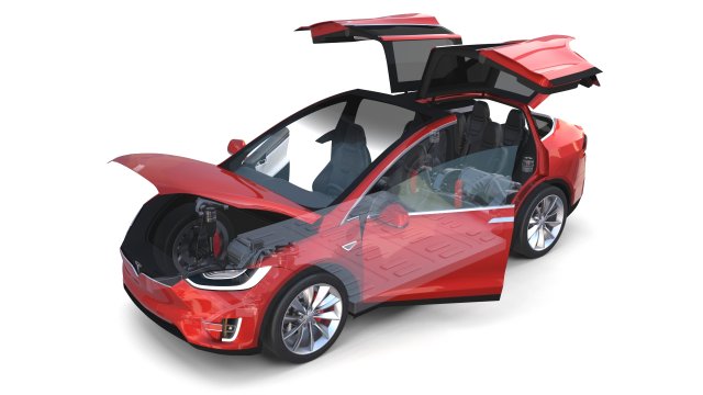 tesla model x red with interior and chassis Model 3D .c4d .max .obj .3ds .fbx .stl .blend 
