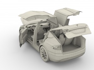 tesla model x red with interior and chassis Model 3D