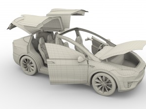tesla model x red with interior and chassis Model 3D