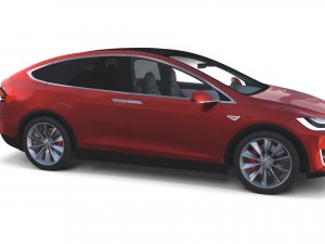 tesla model x red with interior and chassis Model 3D