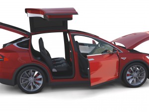 tesla model x red with interior and chassis Model 3D