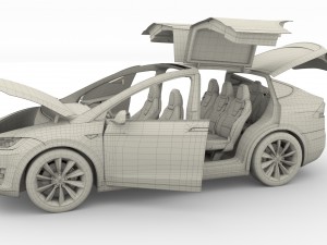 tesla model x red with interior and chassis Model 3D