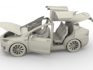 tesla model x red with interior and chassis Model 3D