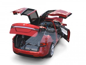 tesla model x red with interior and chassis Model 3D