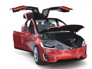 tesla model x red with interior and chassis Model 3D