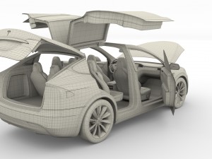tesla model x red with interior and chassis Model 3D
