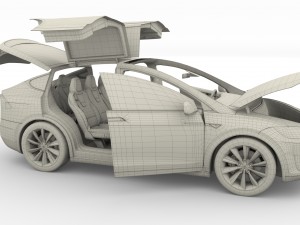 tesla model x red with interior and chassis Model 3D