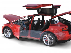 tesla model x red with interior and chassis Model 3D