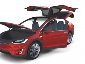 tesla model x red with interior and chassis Model 3D