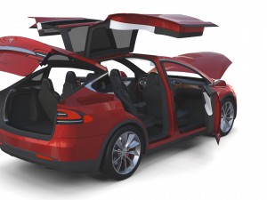 tesla model x red with interior and chassis Model 3D