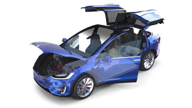 tesla model x blue with interior and chassis 3D Model .c4d .max .obj .3ds .fbx .stl .blend 