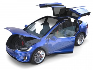 tesla model x blue with interior and chassis 3D Model