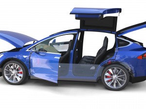 tesla model x blue with interior and chassis 3D Model