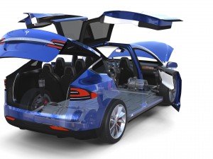 tesla model x blue with interior and chassis 3D Model