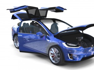 tesla model x blue with interior and chassis 3D Model