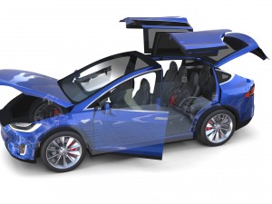 tesla model x blue with interior and chassis 3D Model