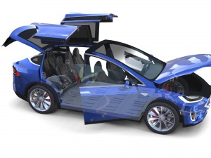 tesla model x blue with interior and chassis 3D Model