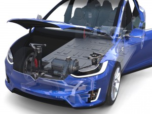 tesla model x blue with interior and chassis 3D Model