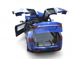 tesla model x blue with interior and chassis 3D Model