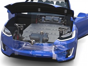 tesla model x blue with interior and chassis 3D Model