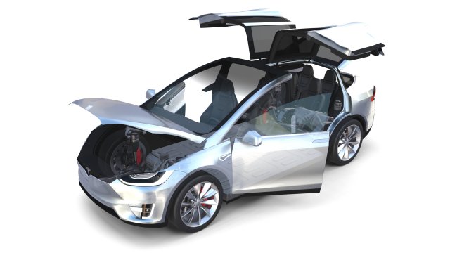 3dmodel tesla model x silver with interior and chassis